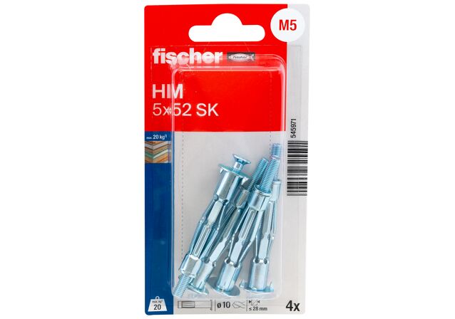 Verpackung: "fischer Hohlraum-Metalldübel HM 5 x 52 SK mit metrischer Schraube"