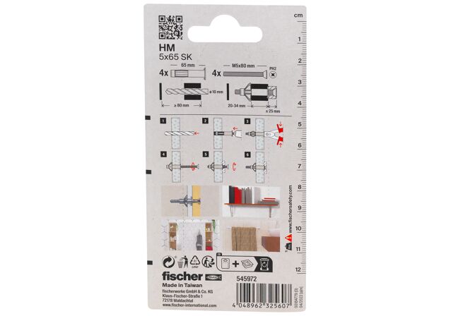 Verpackung: "fischer Hohlraum-Metalldübel HM 5 x 65 SK mit metrischer Schraube"