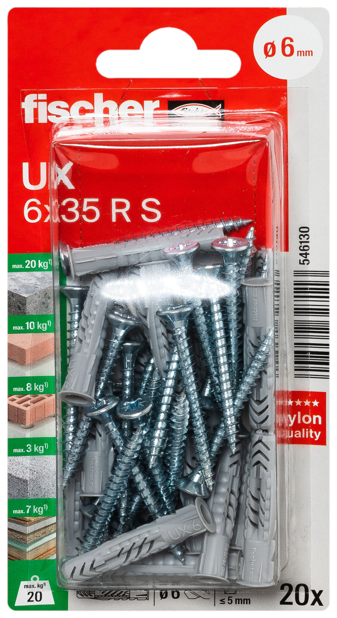 Packaging: "Cheville multi-matériaux fischer UX 6x35 RS BP"