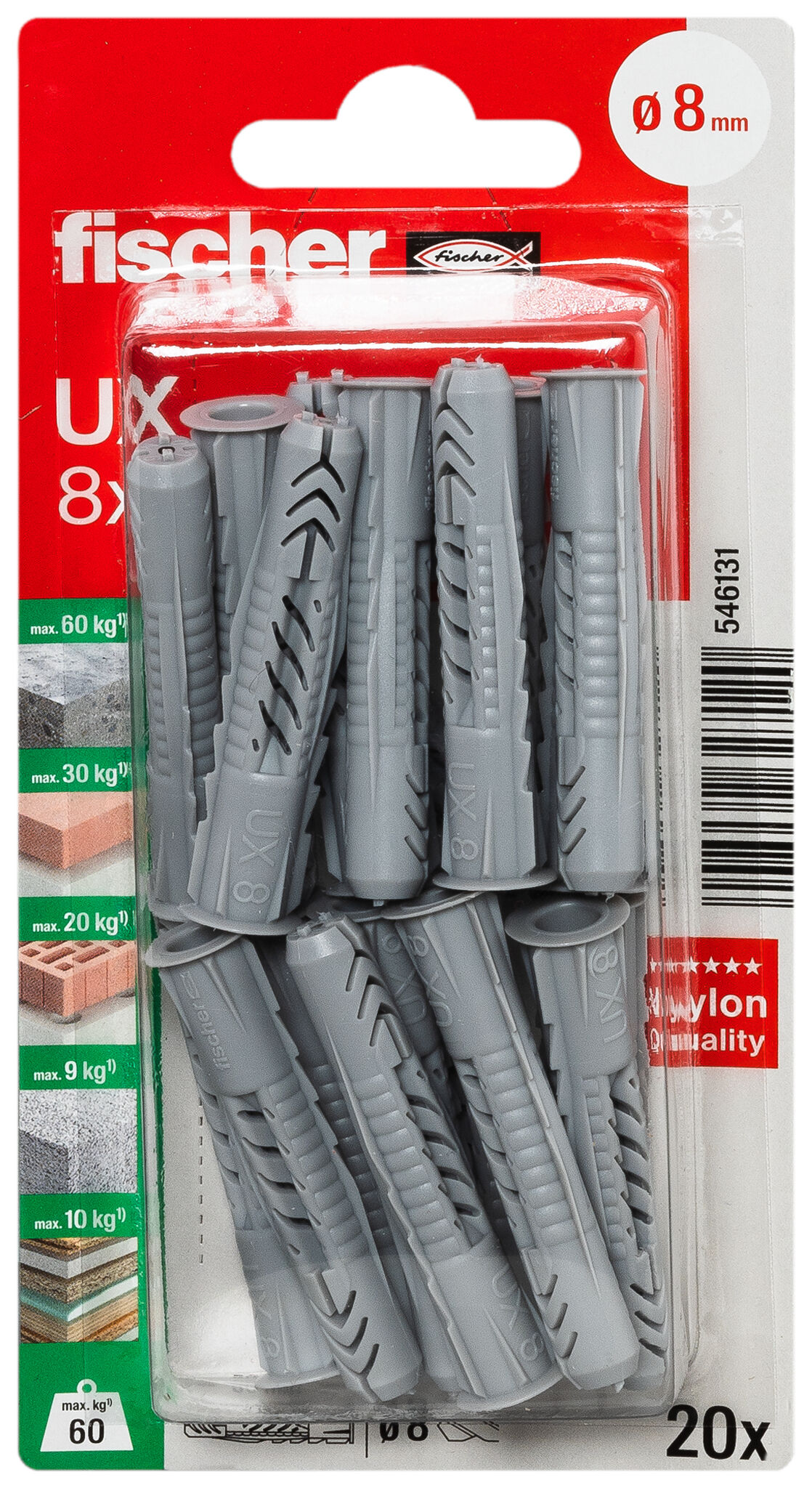 Packaging: "Cheville multi-matériaux fischer UX 8x50 R BP"