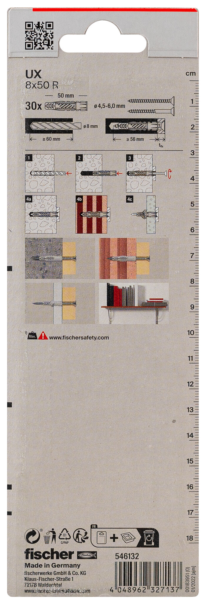 Packaging: "Cheville multi-matériaux fischer UX 8x50 R"