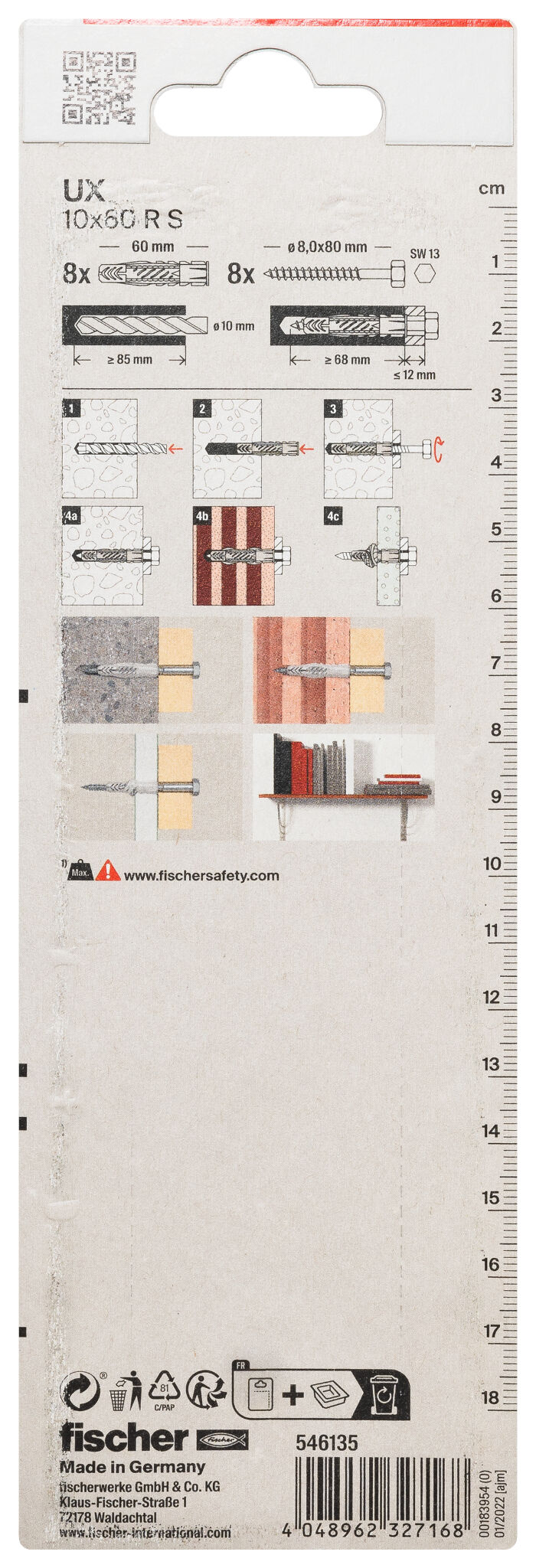 Packaging: "Cheville multi-matériaux fischer UX 10x60 R S"