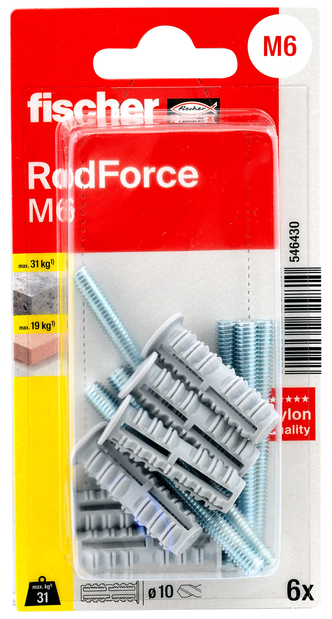 Verpackung: "fischer Gewindestangendübel RodForce FGD M6 x 35 mit 60 mm Gewindestange"