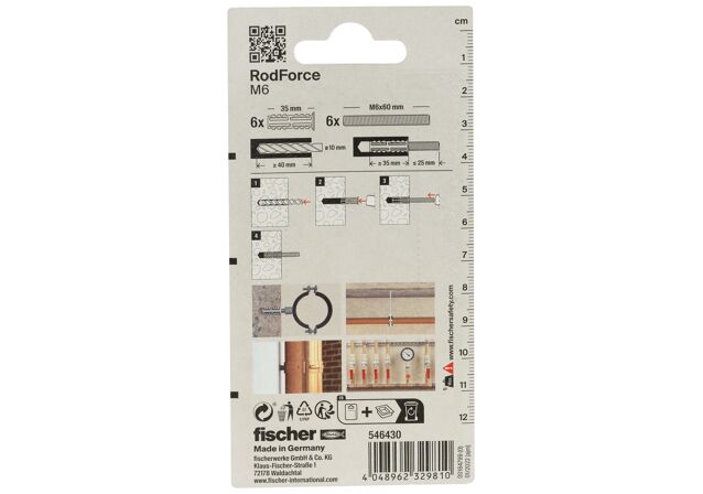 Verpackung: "fischer Gewindestangendübel RodForce FGD M6 x 35 mit 60 mm Gewindestange"