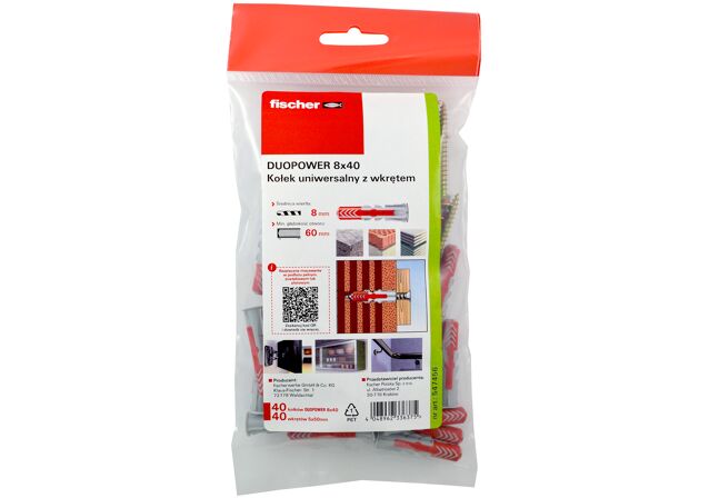 Packaging: "fischer DuoPower 8 x 40 Polybag z wkrętem"