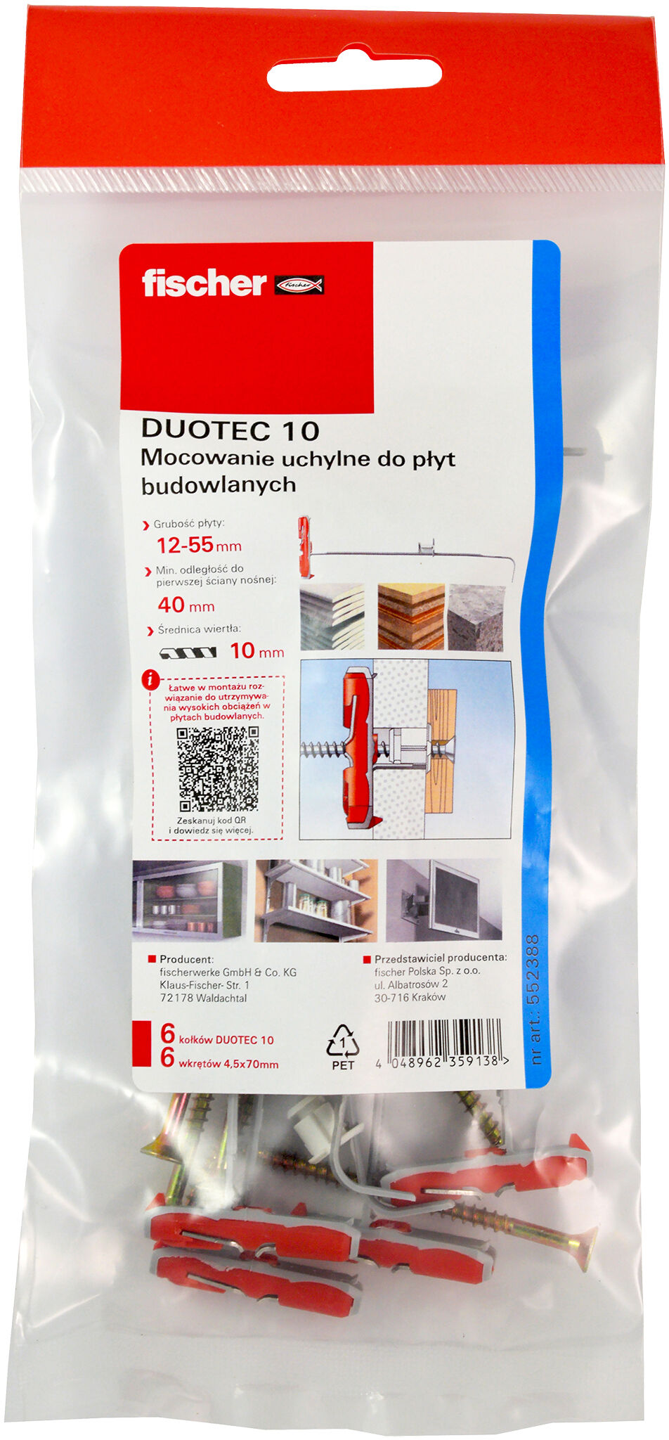 Packaging: "Kołek uchylny DuoTec 10 Polybag z wkrętem"