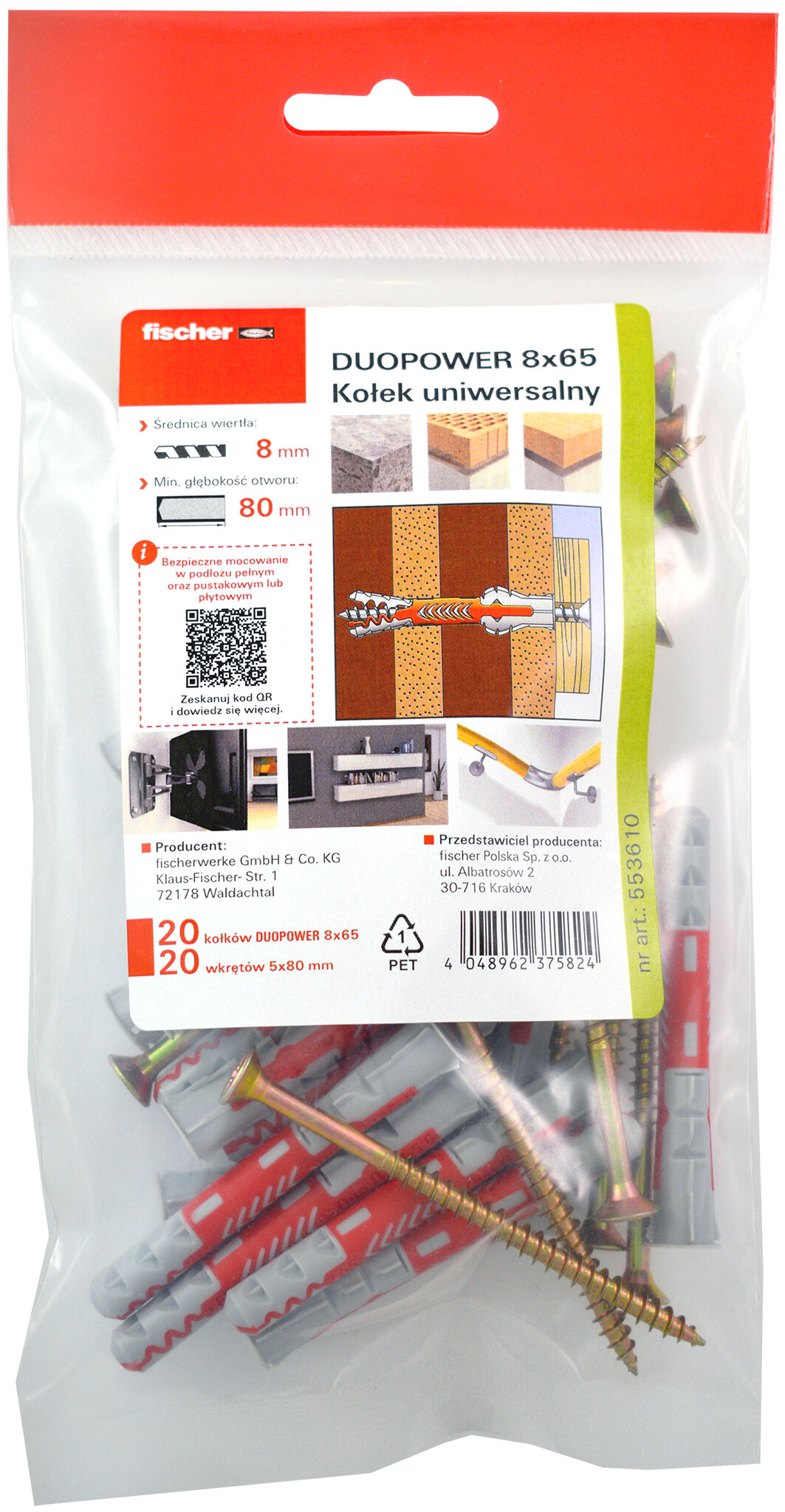 Packaging: "fischer DuoPower 8 x 65 Polybag z wkrętem"