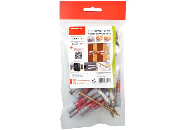 Packaging: "fischer DuoPower 8 x 65 Polybag z wkrętem"