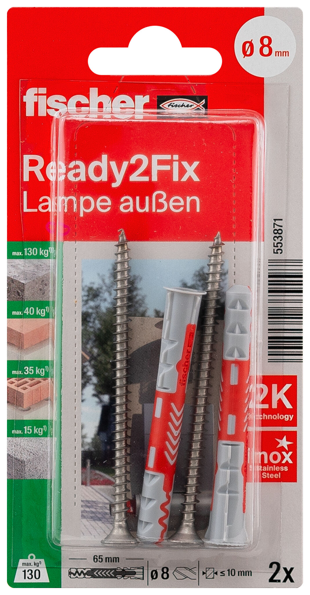 Verpackung: "fischer Montageset Ready2Fix Lampe außen"