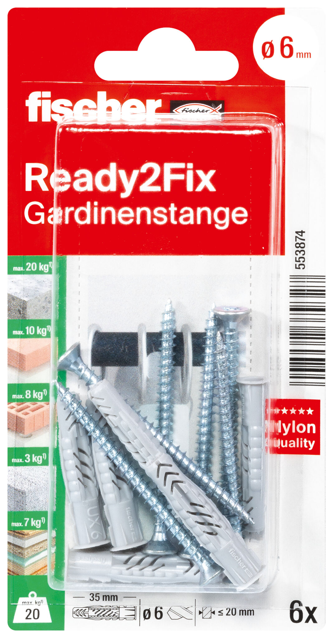 Verpackung: "fischer Montageset Ready2Fix Gardinenstange"