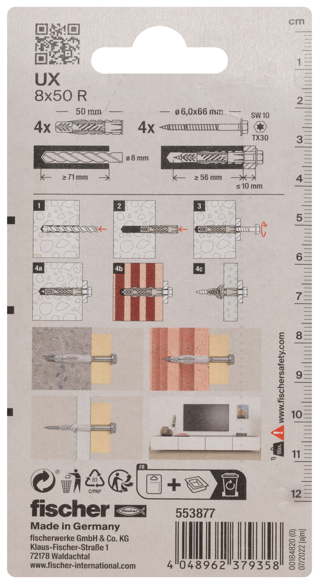 Verpackung: "fischer Montageset Ready2Fix TV-Halterung"