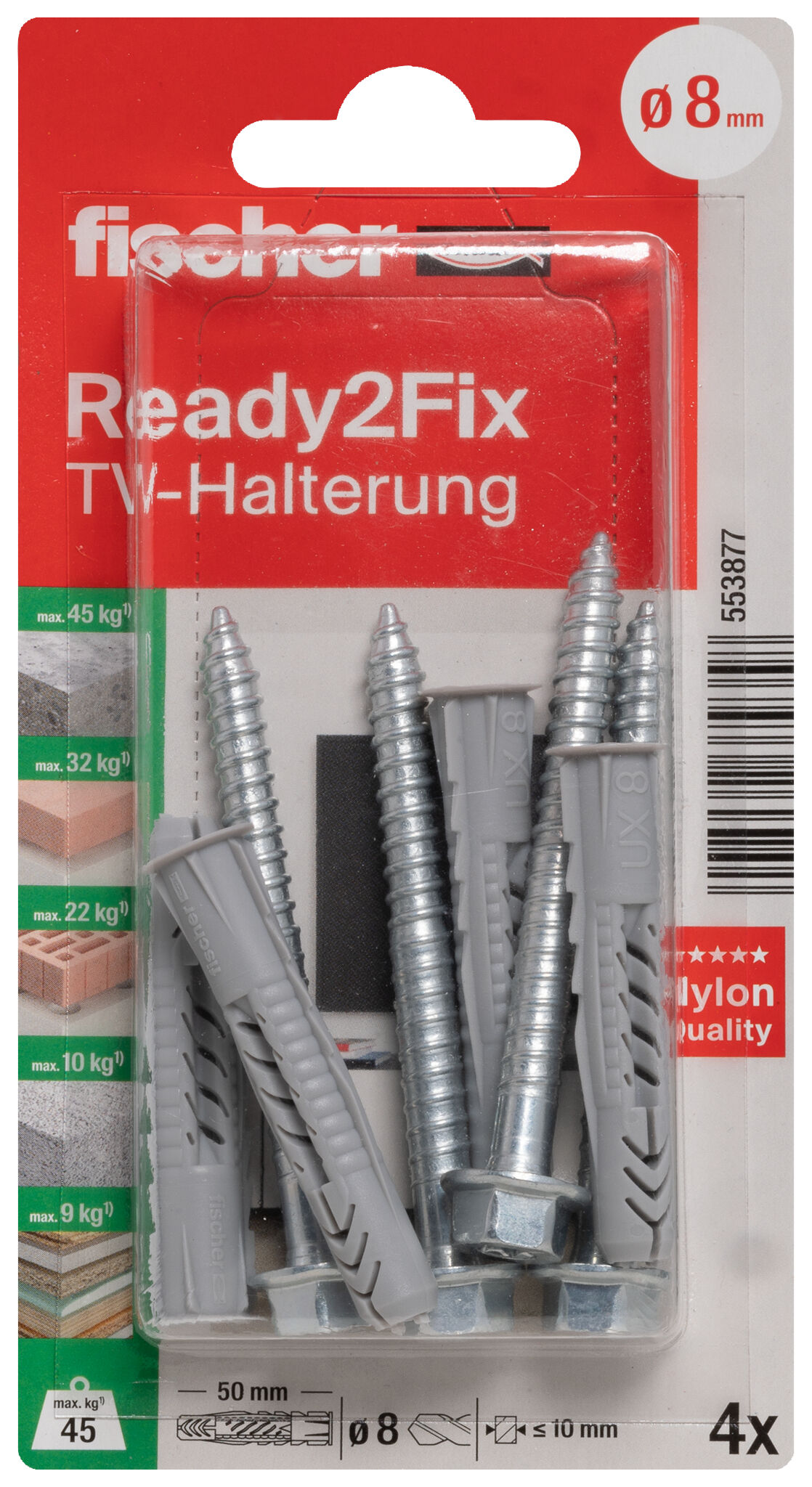 Verpackung: "fischer Montageset Ready2Fix TV-Halterung"