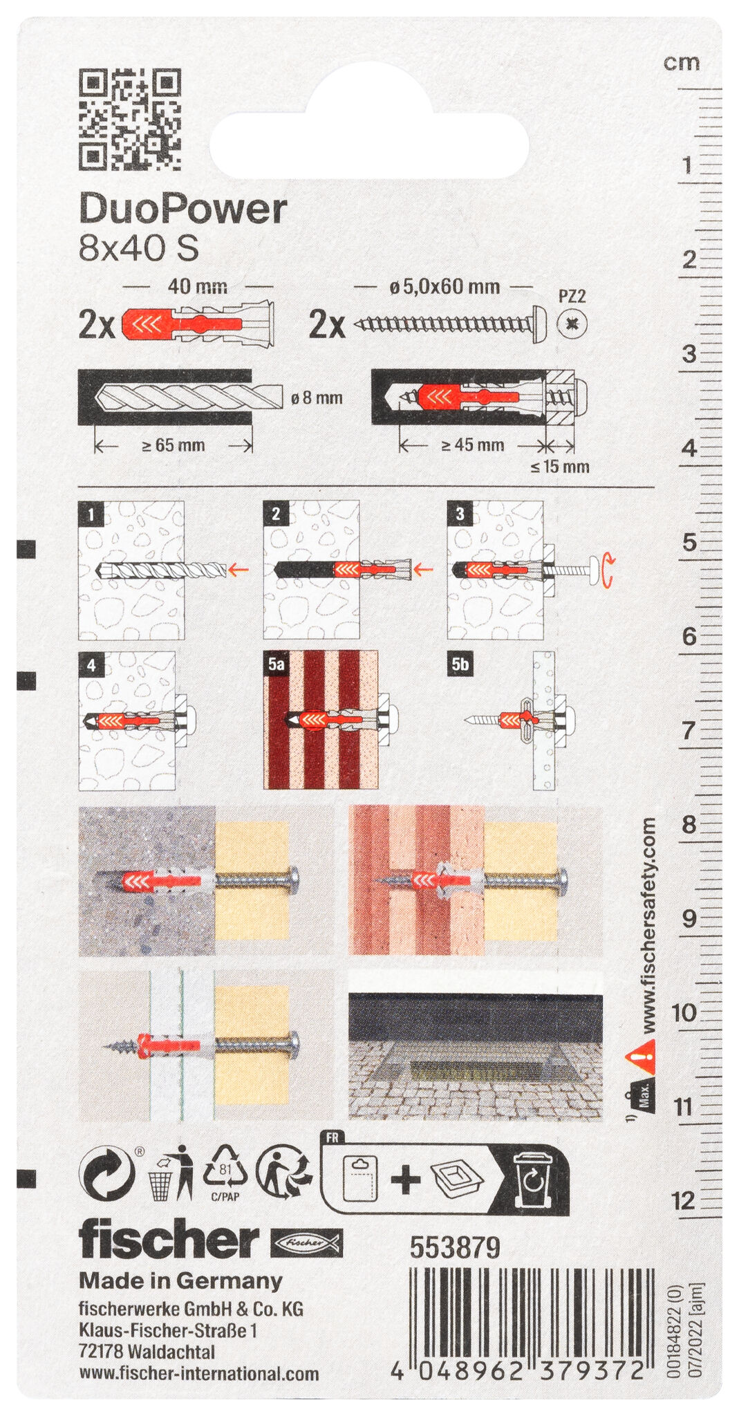 Confezione: "DuoPower 8x40 S PH tassello con vite testa bombata inox A2 in blister"