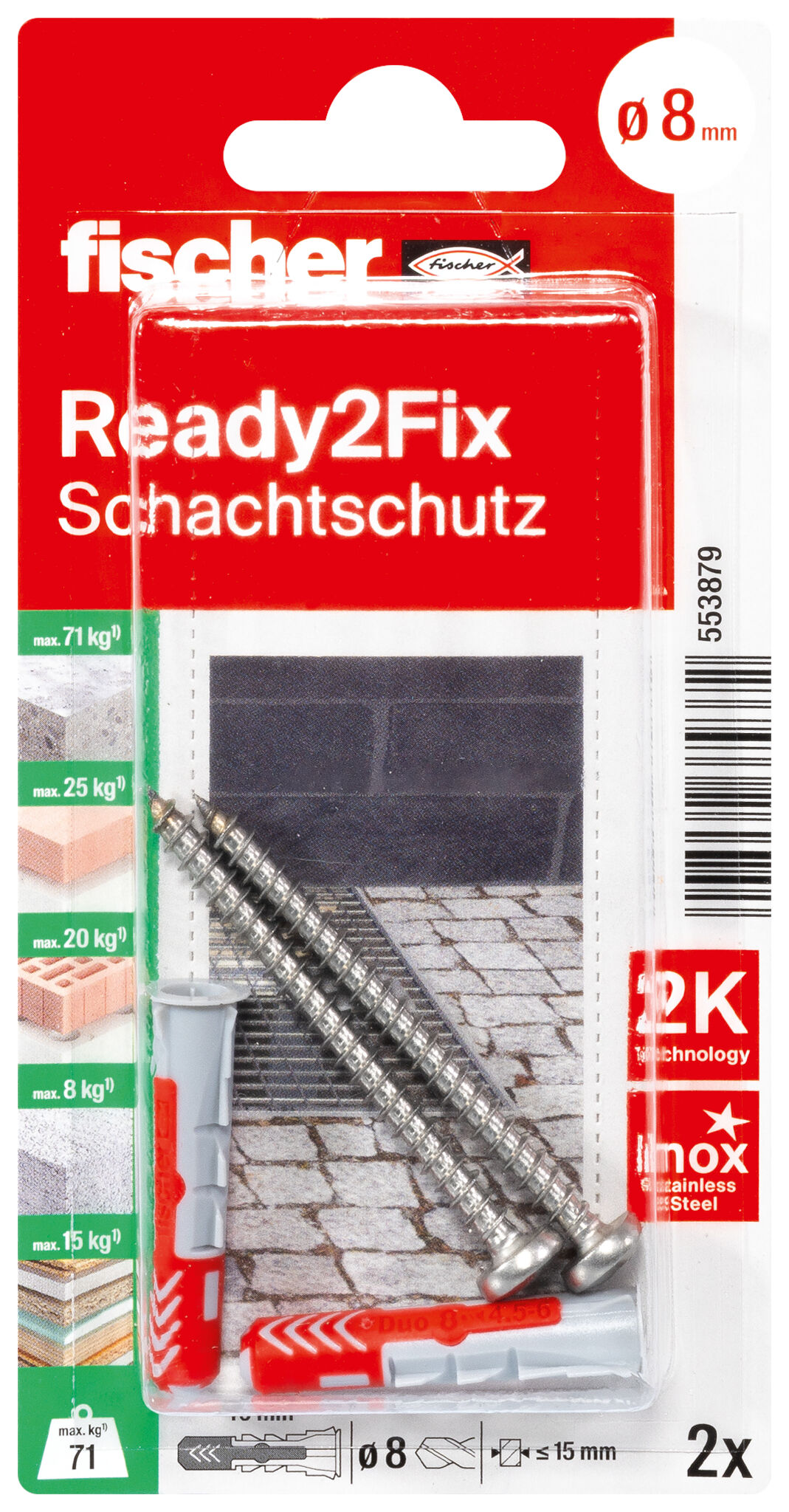 Confezione: "DuoPower 8x40 S PH tassello con vite testa bombata inox A2 in blister"