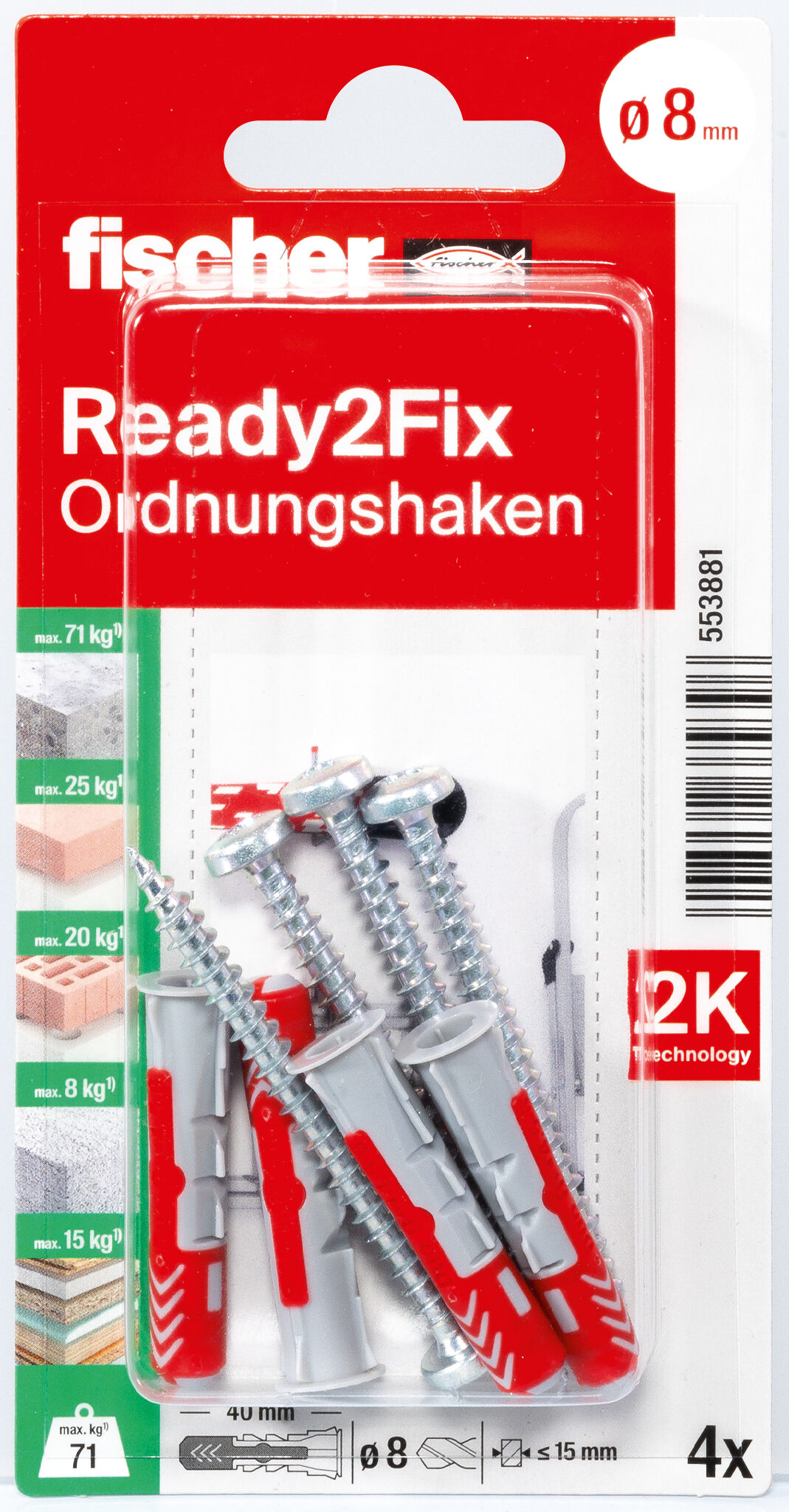 Verpackung: "fischer Montageset Ready2Fix Ordnungshaken"