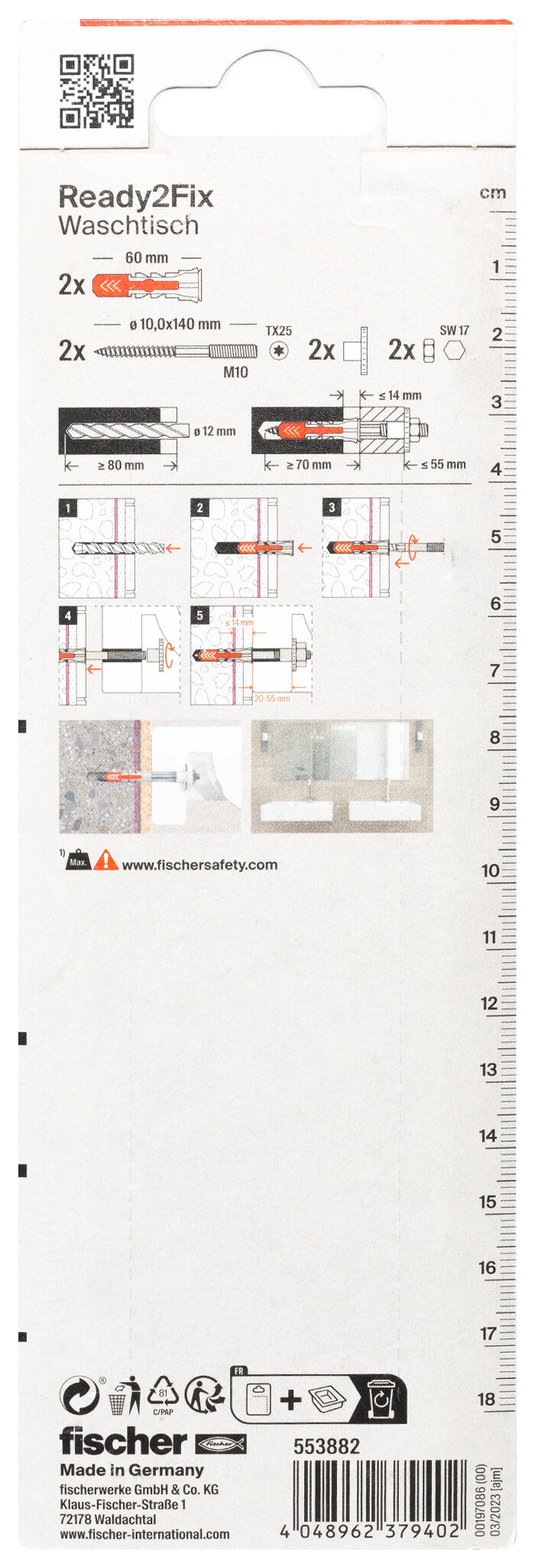 Verpackung: "fischer Montageset Ready2Fix Waschtisch"