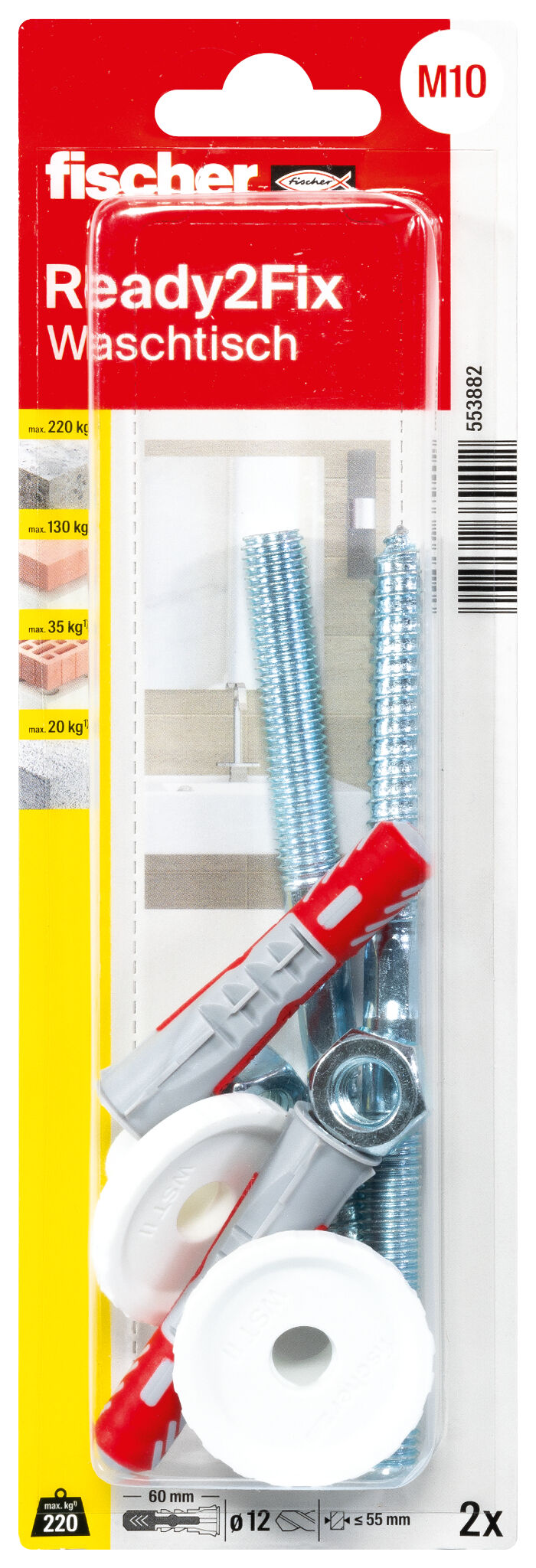 Verpackung: "fischer Montageset Ready2Fix Waschtisch"