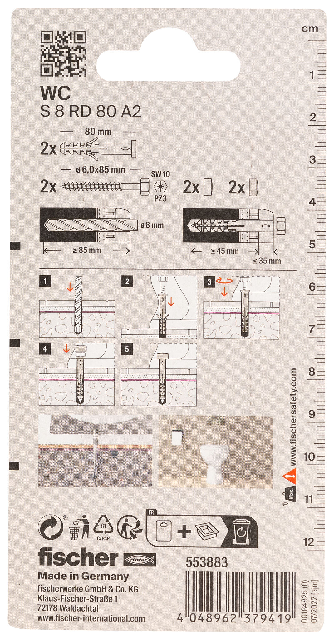 Verpackung: "fischer Montageset Ready2Fix WC"