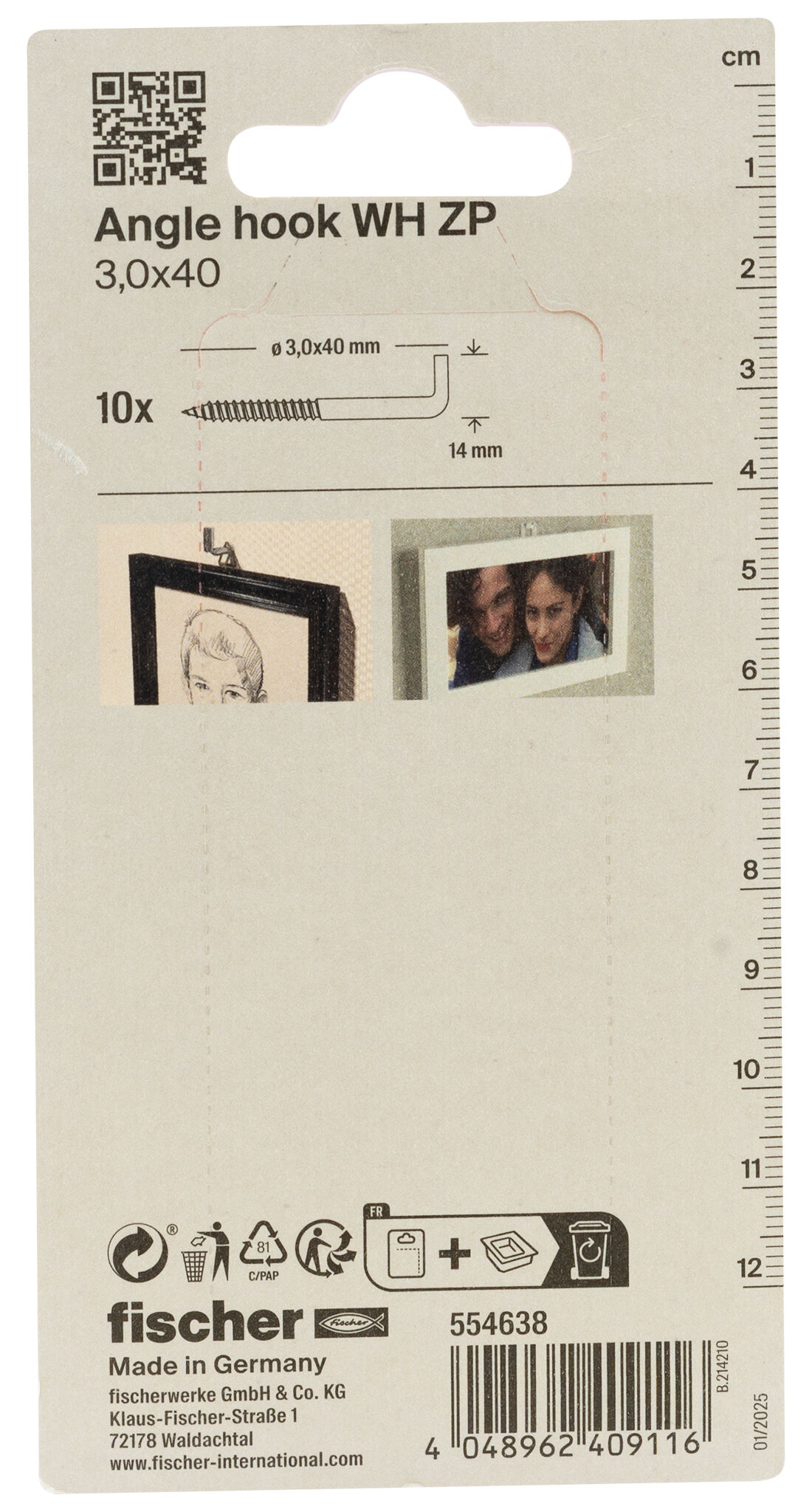 Packaging: "Vinkelskruekrok 3,0x40 elz"