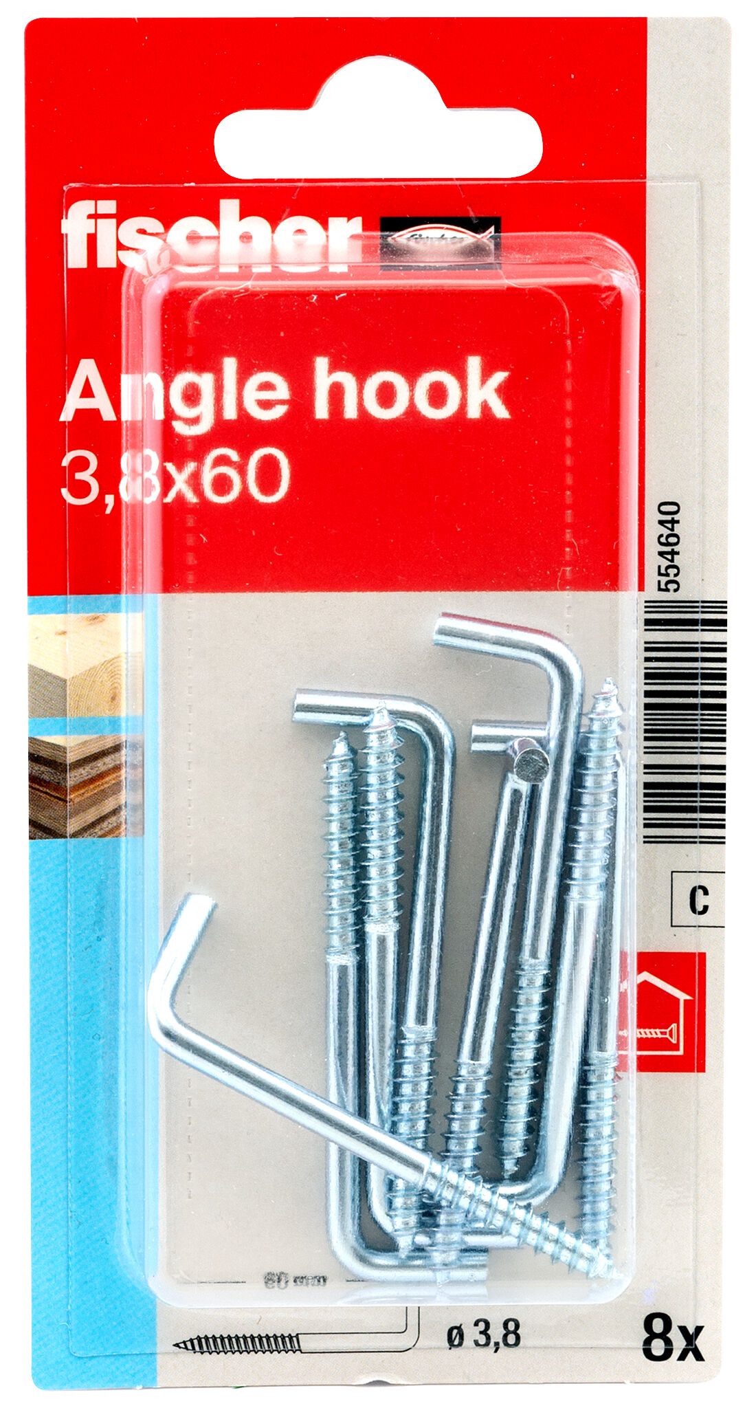 Packaging: "Vinkelskruekrok 3,8x60 elz"