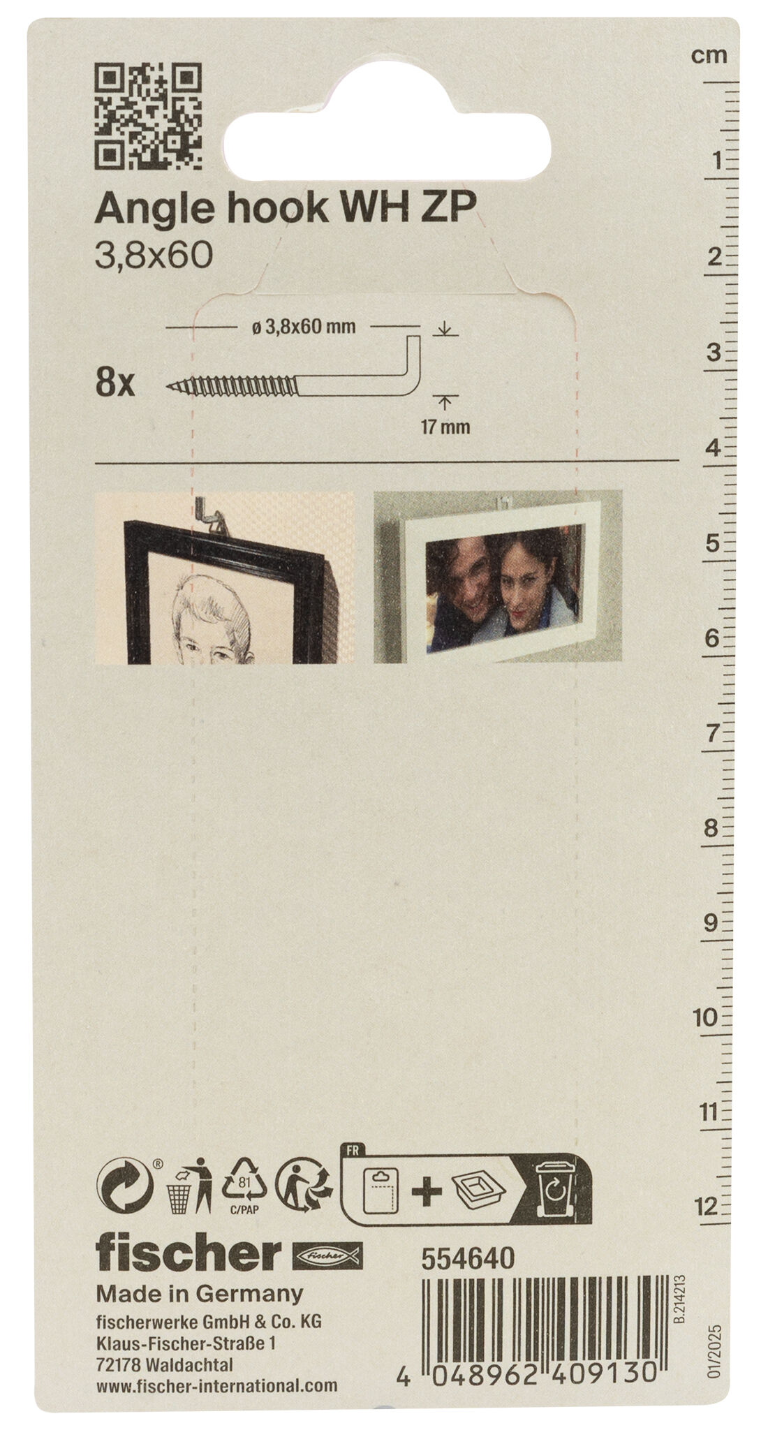 Packaging: "Vinkelskruekrok 3,8x60 elz"