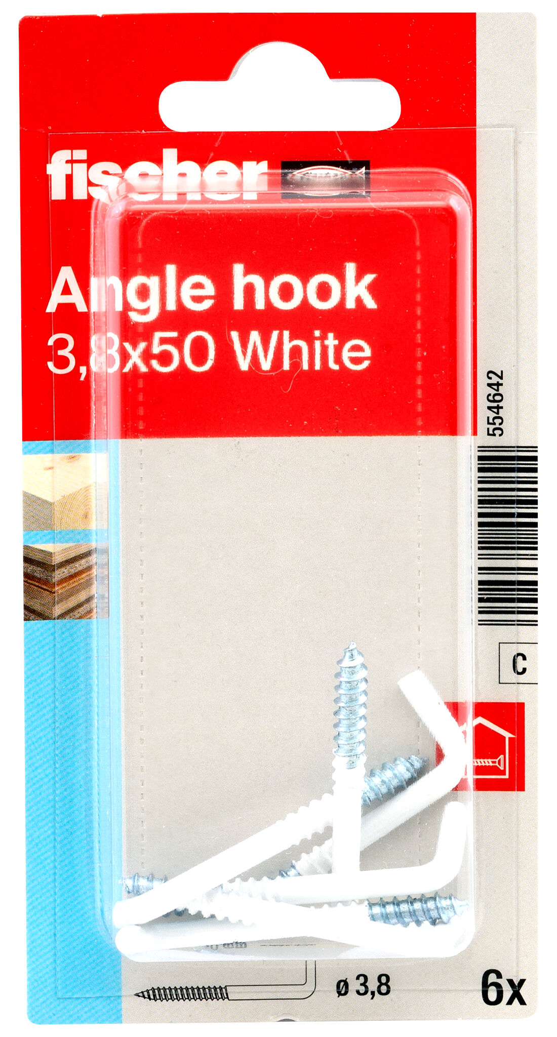 Packaging: "Vinkelskruekrok 3,8x50 hvit"