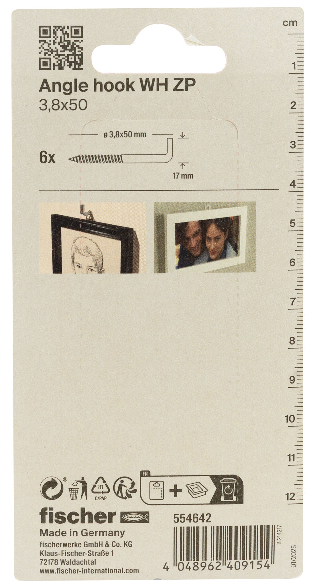 Packaging: "Vinkelskruekrok 3,8x50 hvit"