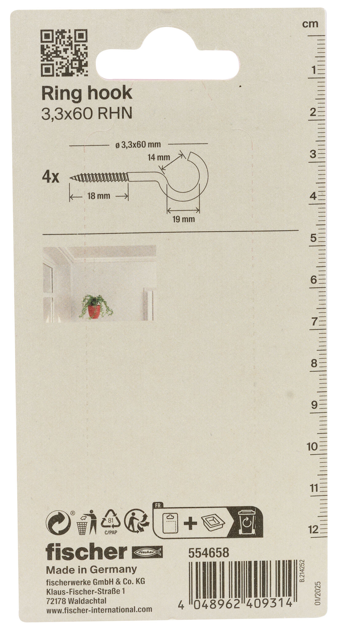 Packaging: "Skruekrok 3,3x60 hvit"
