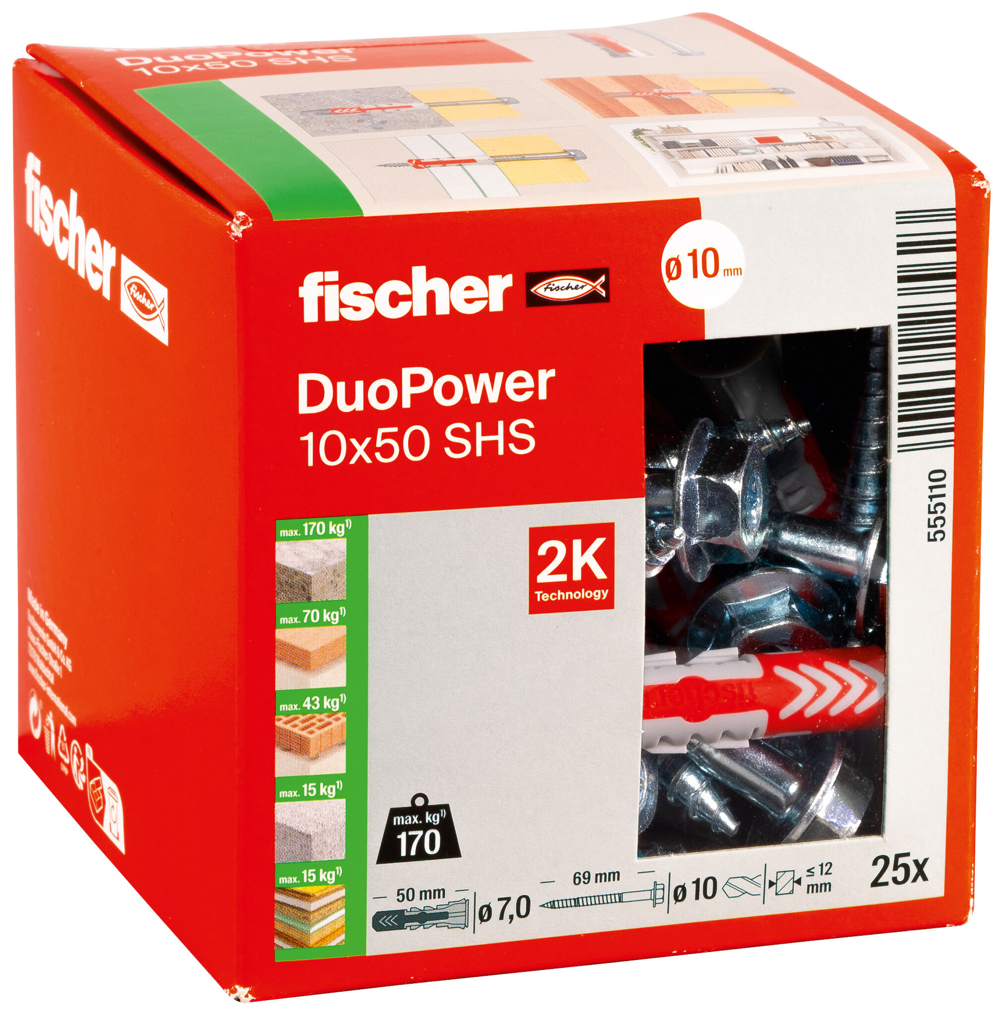 Packaging: &quot;fischer DuoPower 10 x 50 with hexagon head screw&quot;