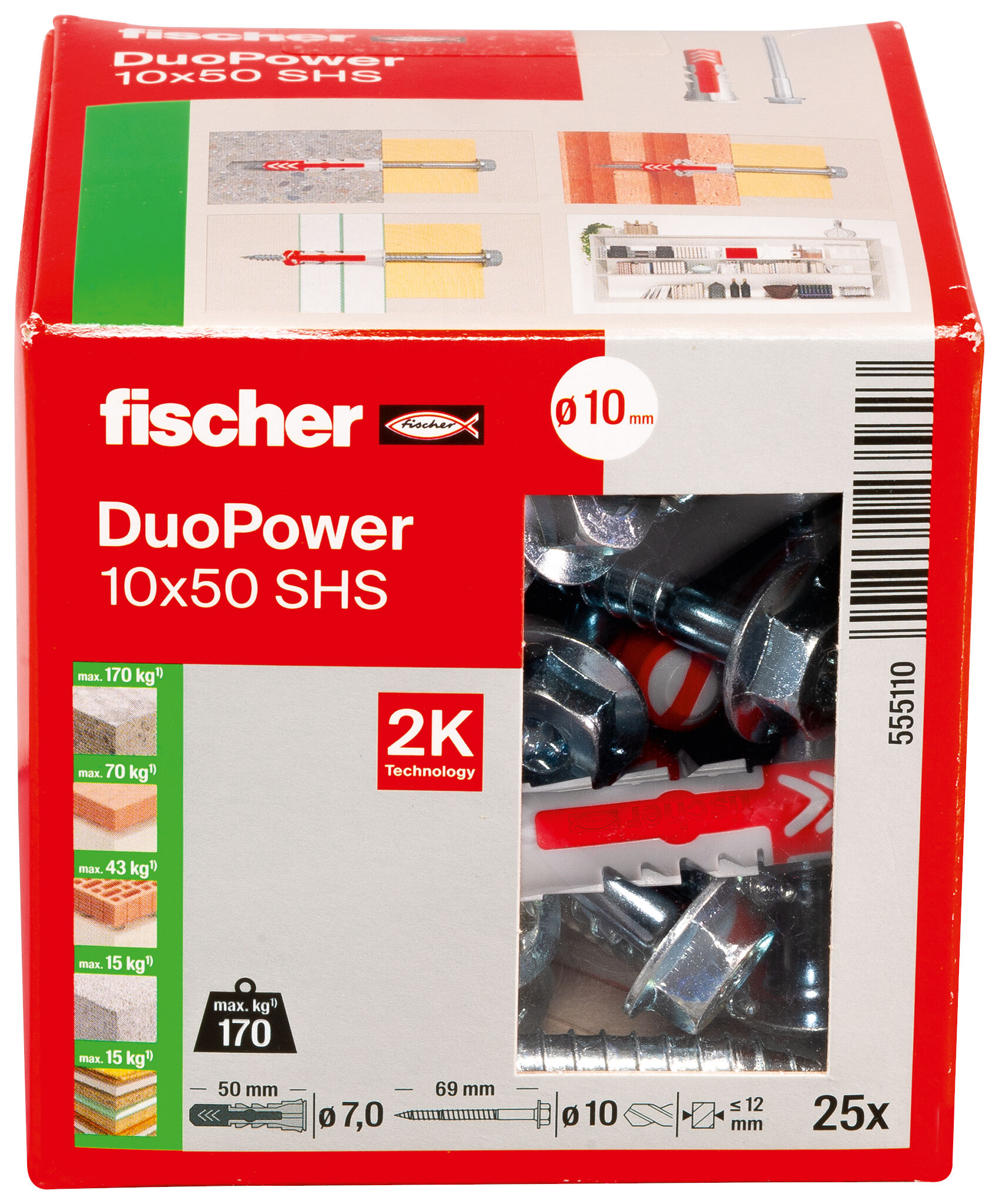 Packaging: &quot;fischer DuoPower 10 x 50 with hexagon head screw&quot;