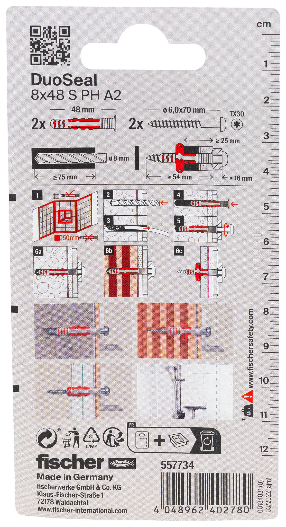 Verpackung: "fischer DuoSeal 8 x 48 S PH TX A2 K"