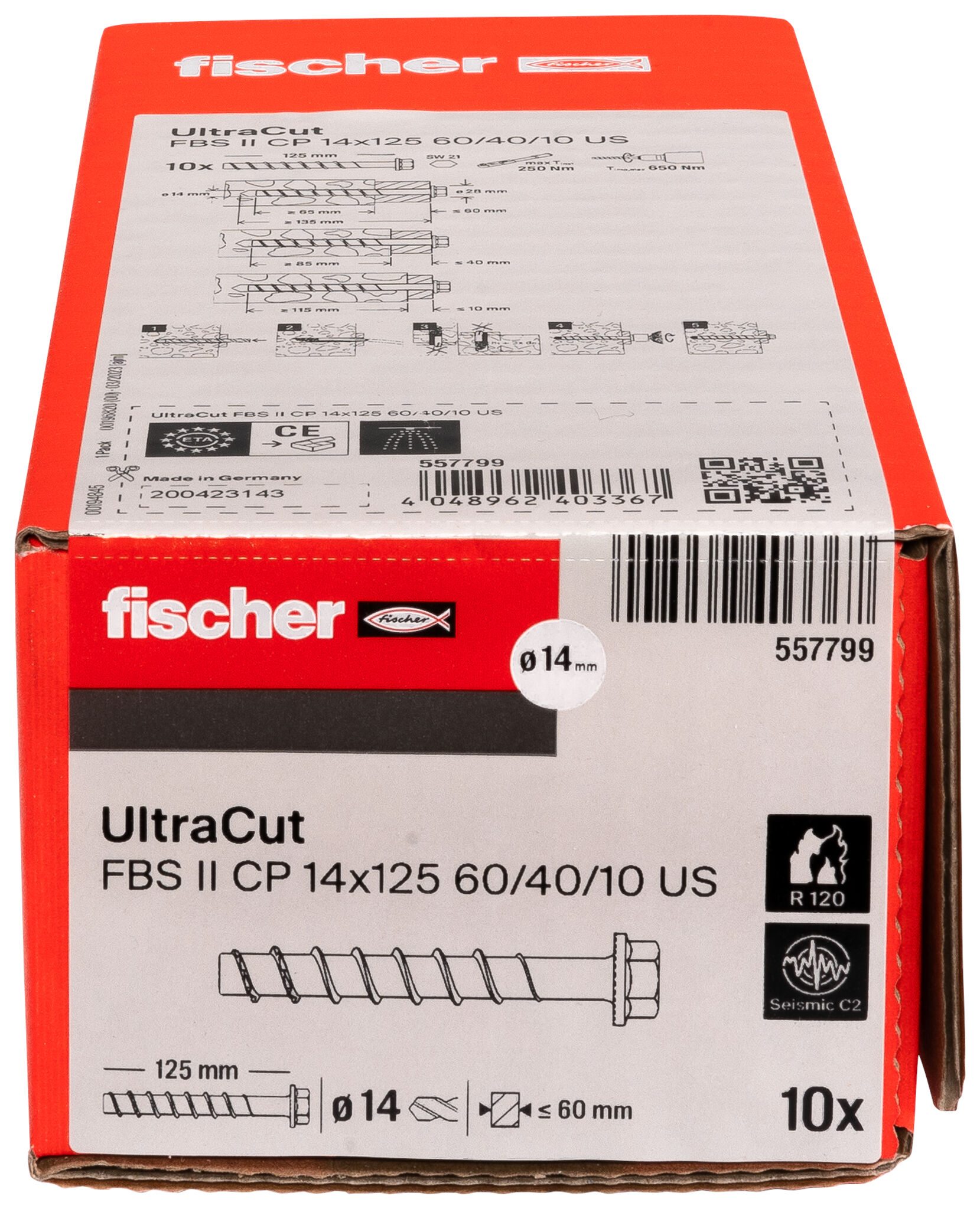 Packaging: "fischer UltraCut FBS II CP 14x125 60/40/10 US"