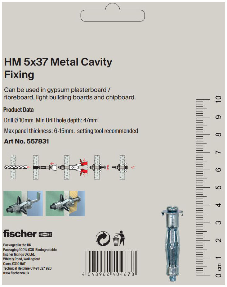 Packaging: "fischer Metal cavity fixing HM 5 x 37"