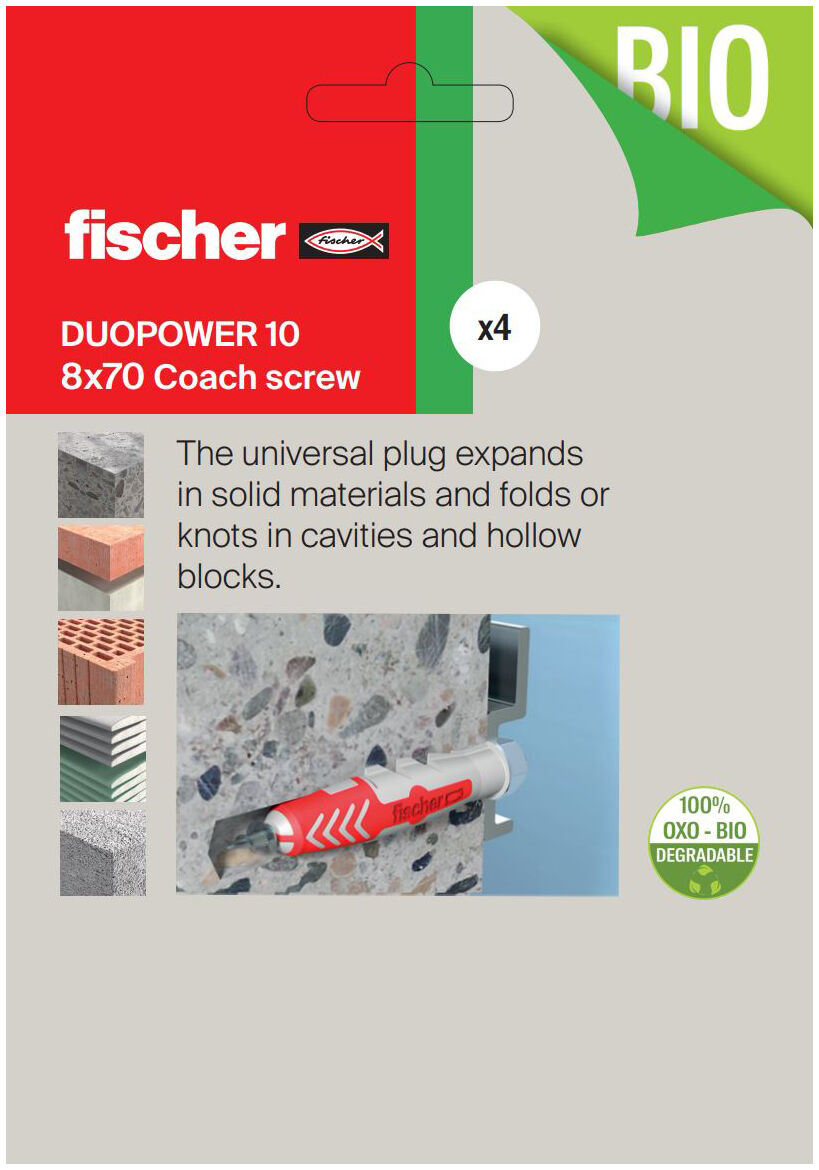 Packaging: "Fix Set, DuoPower 10, 8 x 70 Coach Screw x 4"