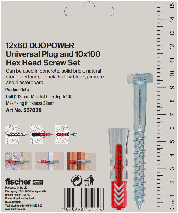Packaging: "Fix Set, DuoPower 12, 10 x 100 Coach Screw x 8"