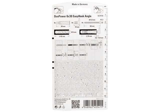 Packaging: "fischer EasyHook droit DuoPower 6x30"