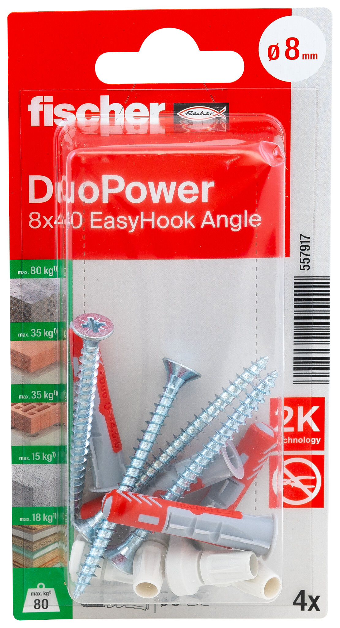 Verpackung: "fischer EasyHook Angle DuoPower 8 x 40"