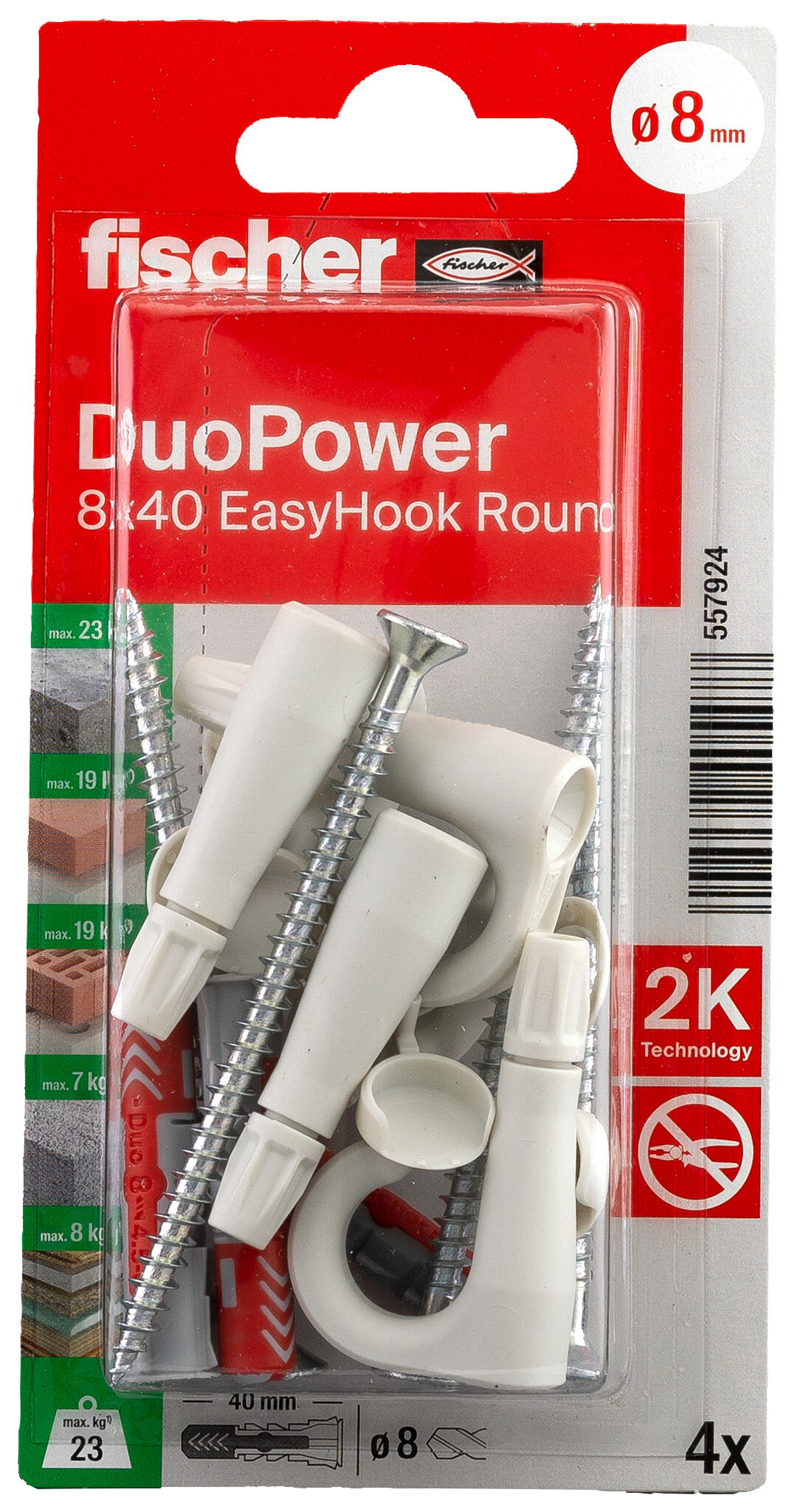 Verpackung: "fischer EasyHook Round DuoPower 8 x 40 CCW"