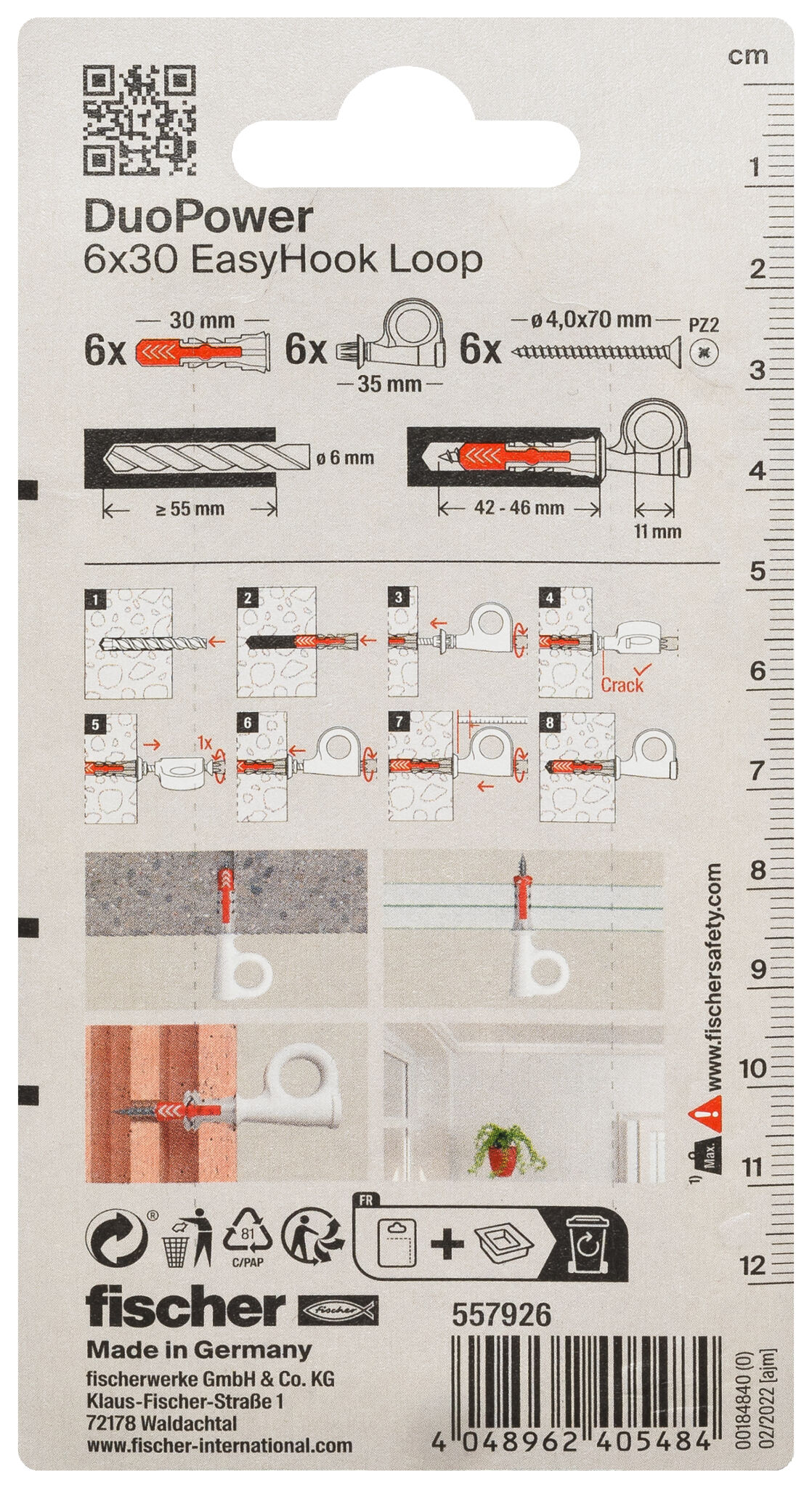 Verpackung: "fischer EasyHook Loop DuoPower 6 x 30 CCW"