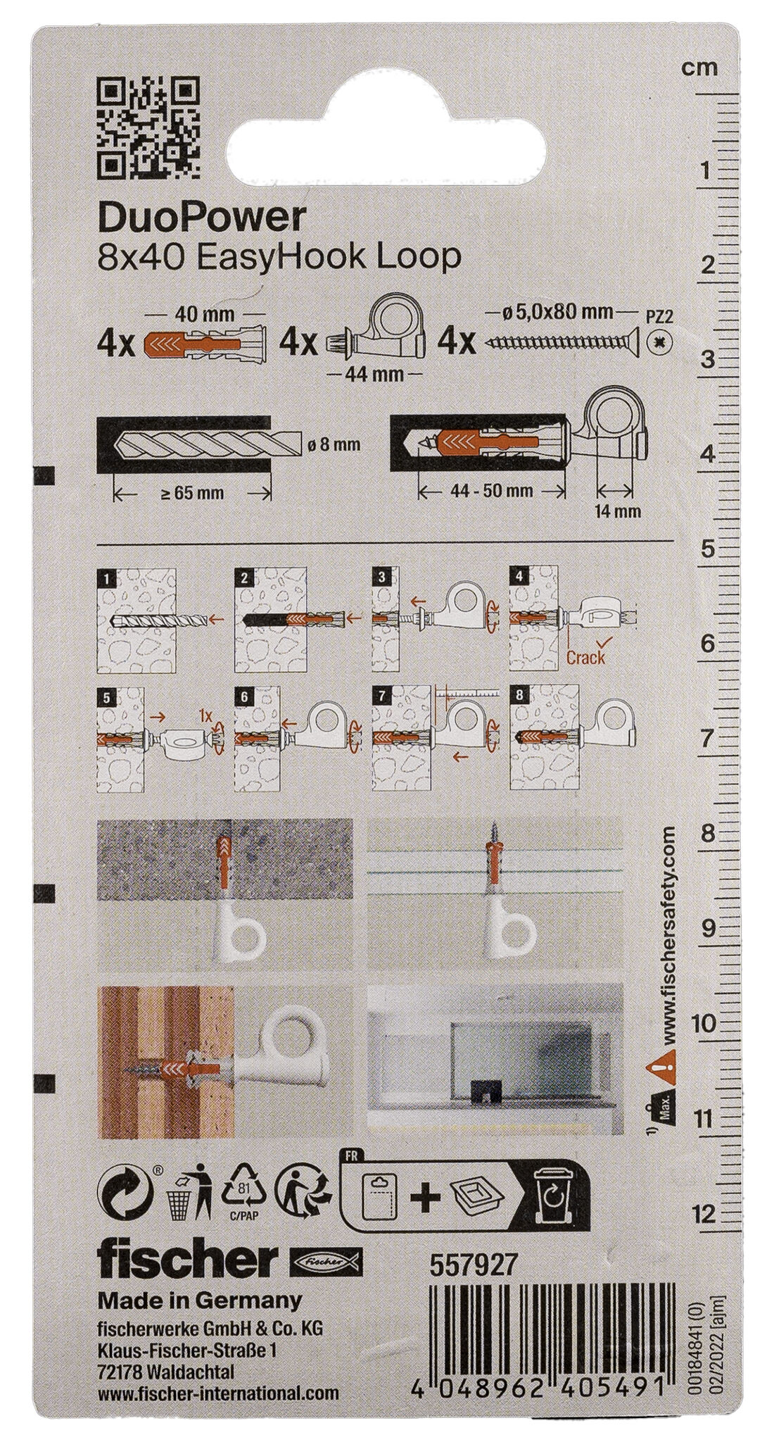 Verpackung: "fischer EasyHook Loop DuoPower 8 x 40 CCW"