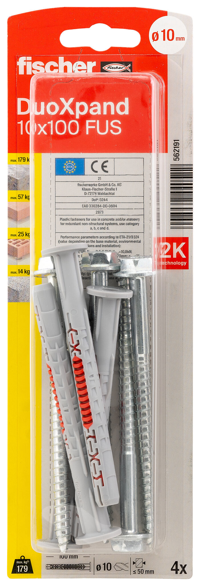 Packaging: "Kołek ramowy fischer DuoXpand 10 x 100 FUS stal ocynkowana galwanicznie"