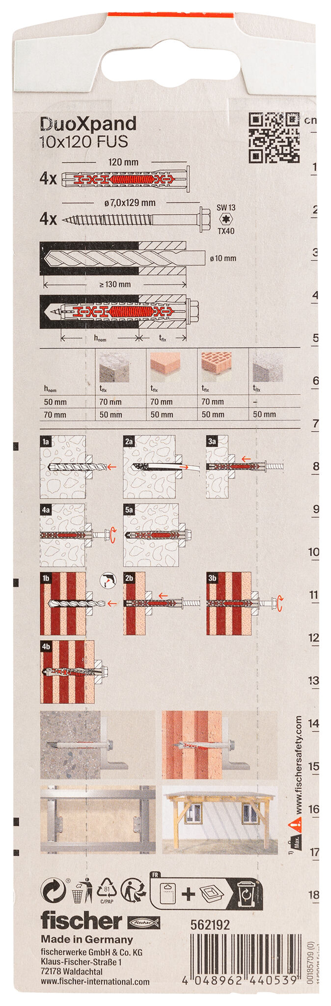 Verpackung: "fischer Langschaftdübel DuoXpand 10 x 120 FUS Sechskantschraube mit U-Scheibe"