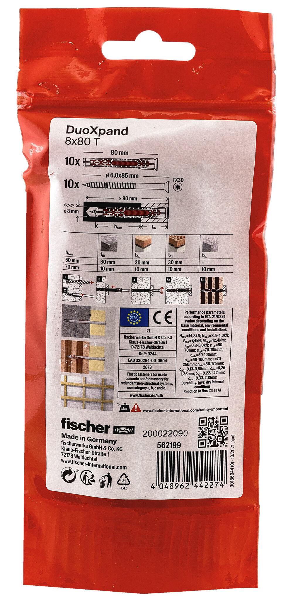 Packaging: "fischer constructieplug DuoXpand 8 x 80 T verzonken kop"