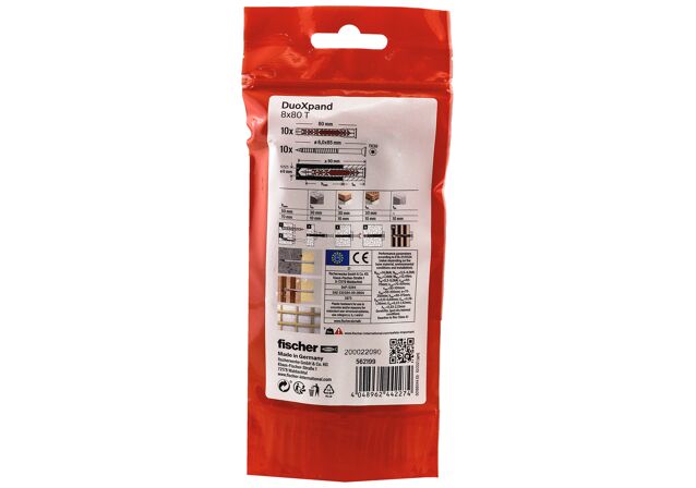 Packaging: "fischer Frame fixing DuoXpand 8 x 80 T zinc-plated steel"