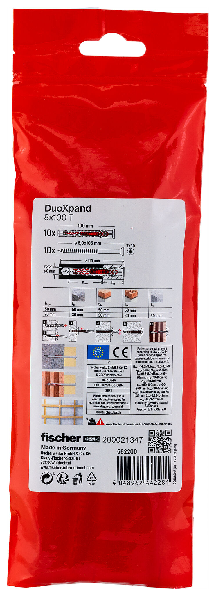 Packaging: "fischer constructieplug DuoXpand 8 x 100 T verzonken kop"