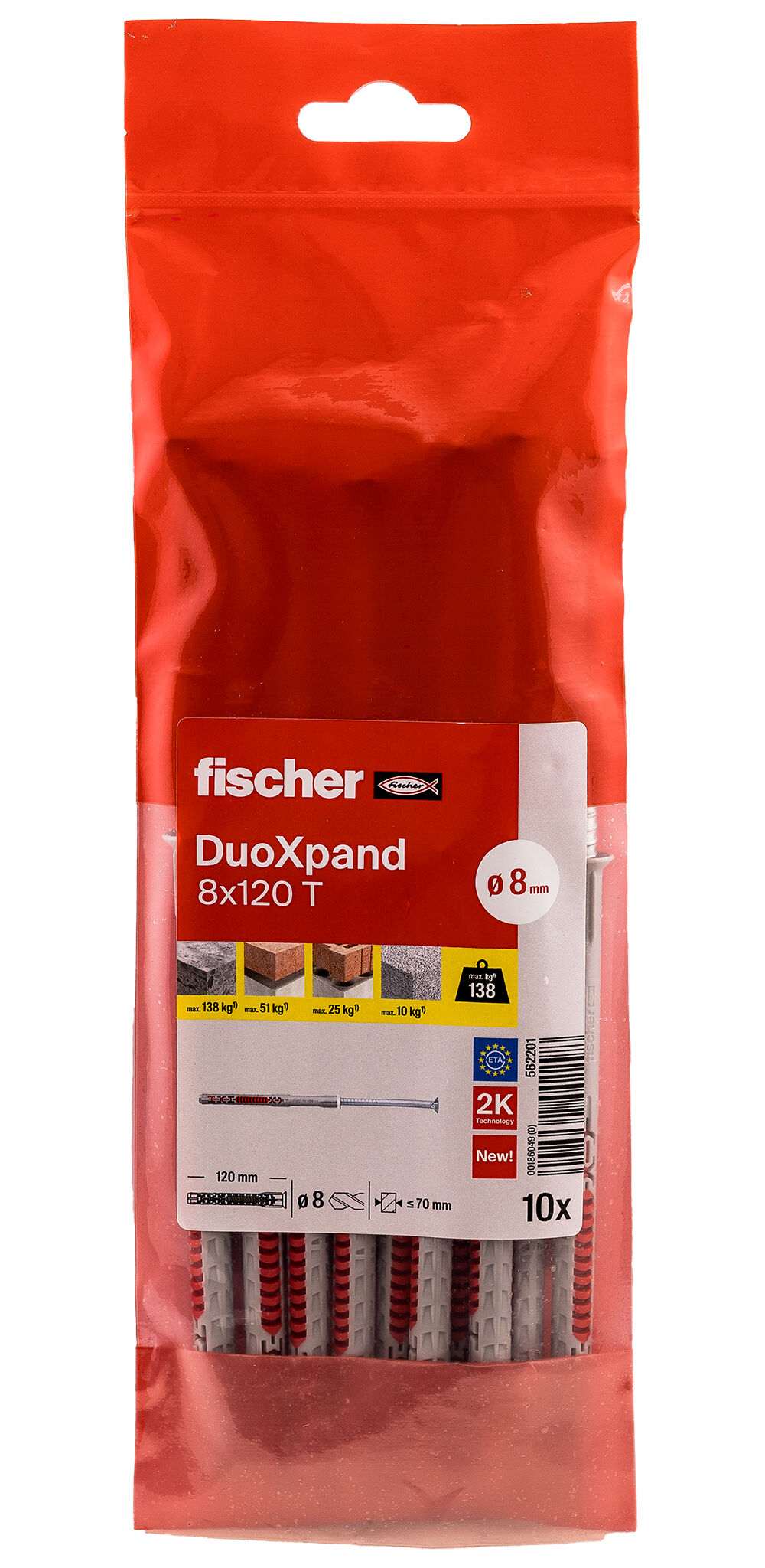 Verpackung: "fischer Langschaftdübel DuoXpand 8 x 100 T Senkkopfschraube"