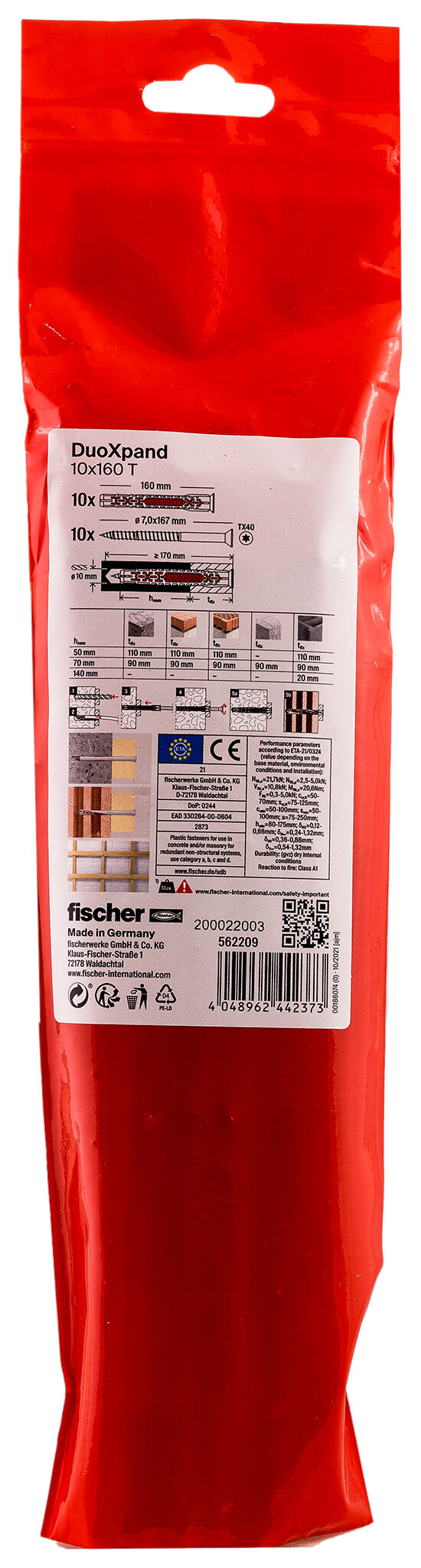 Packaging: "fischer constructieplug DuoXpand 10 x 160 T verzonken kop"