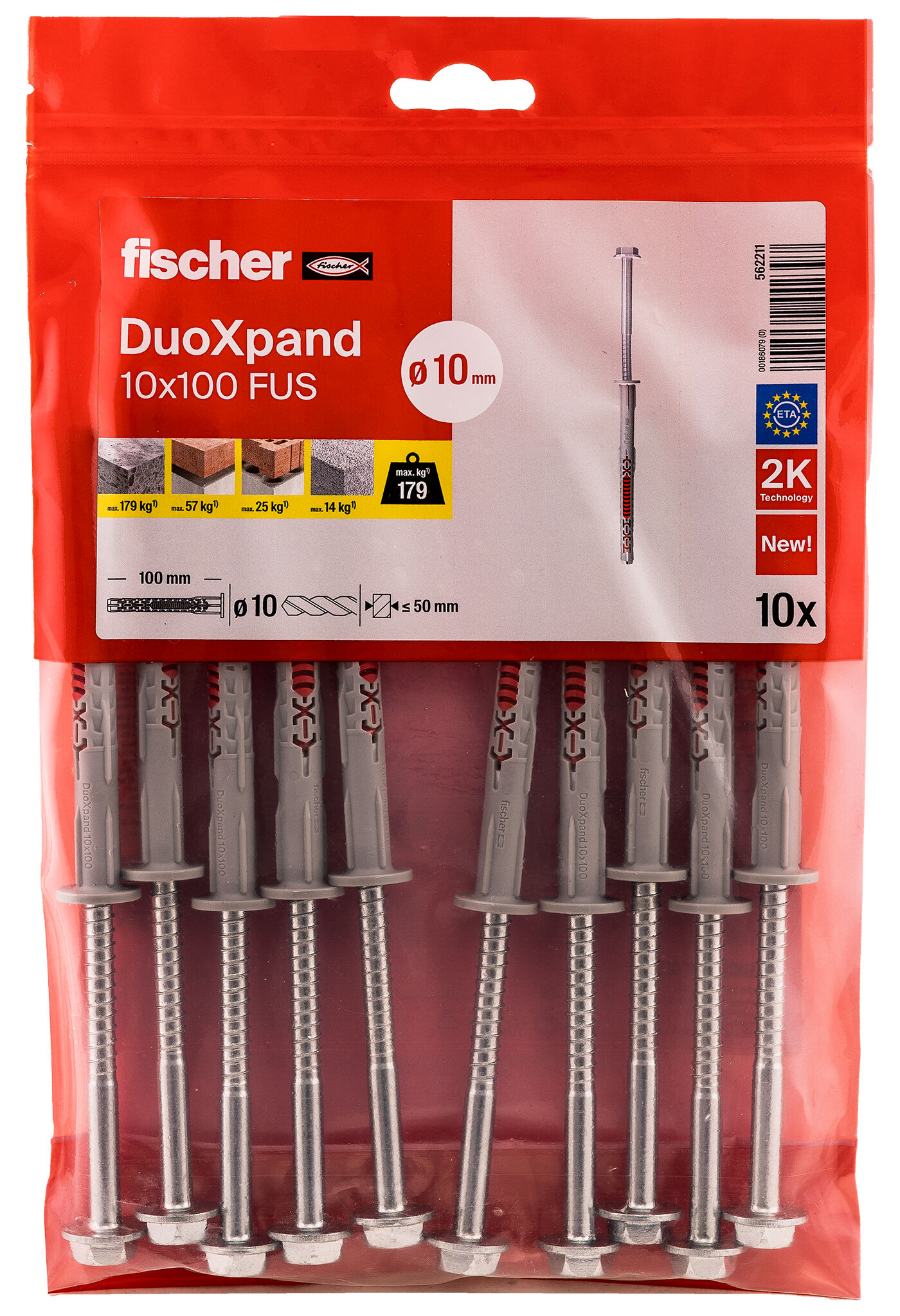 Packaging: "fischer Tacos largos DuoXpand 10x100 FUS B BOLSA"