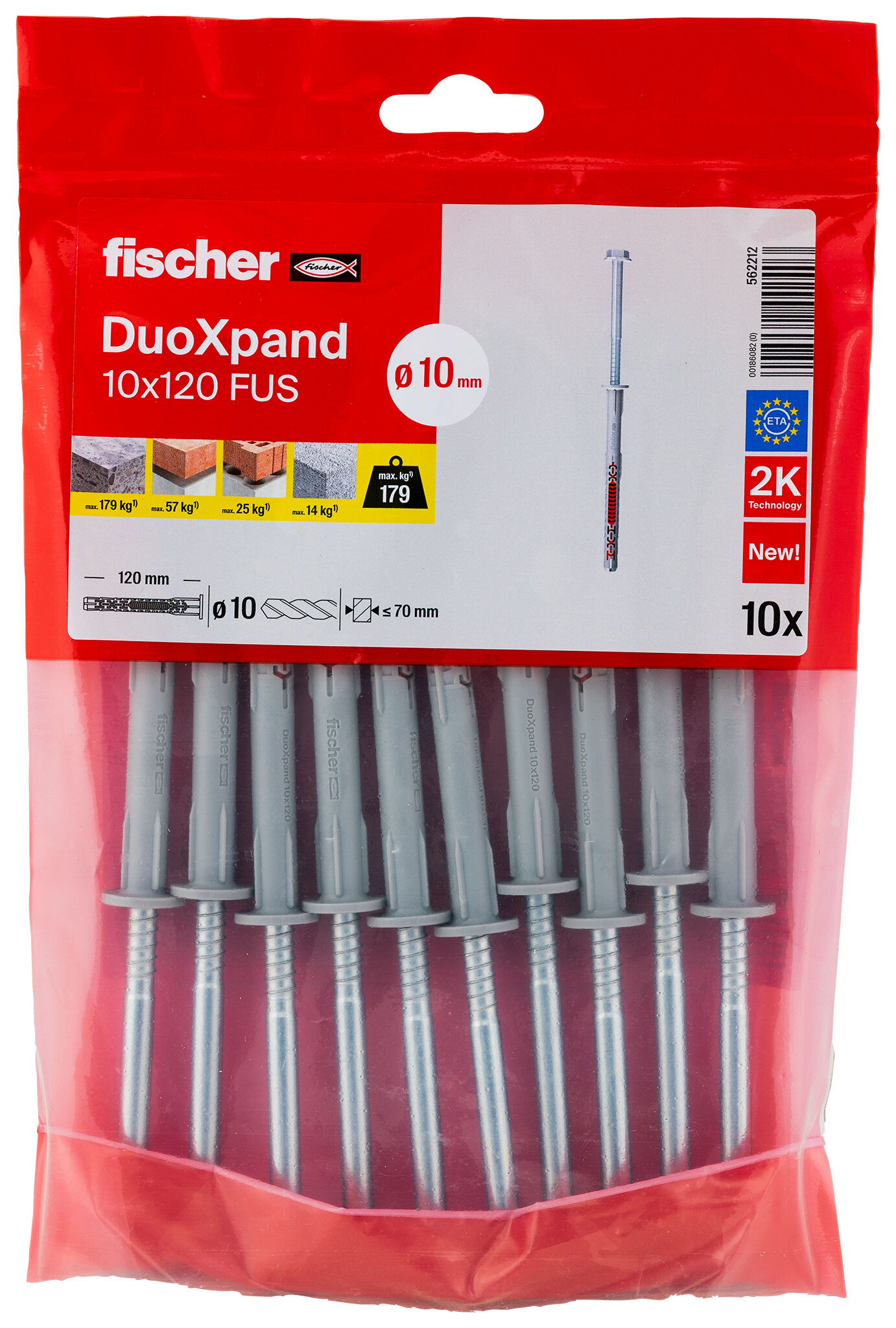 Packaging: "fischer rögzítődübel DuoXpand 10 x 120 FUS cinkkel galvanizált acél"