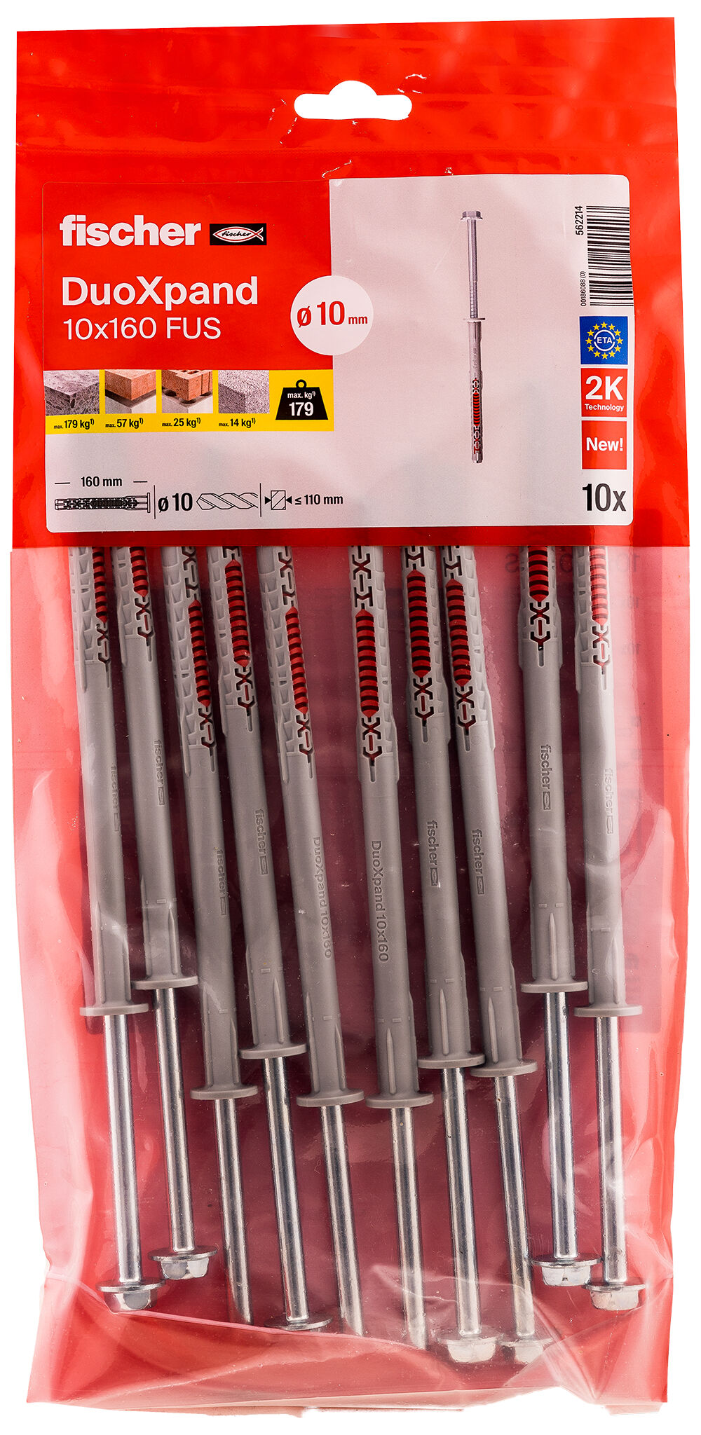 Packaging: "fischer constructieplug DuoXpand 10 x 160 FUS zeskant kop"